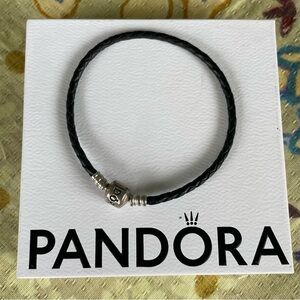 Pandora Single Black Leather Bracelet 8"